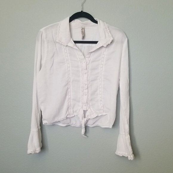 American Rag Cutwork Gauze Boho white bell sleeve crop peasant top large - Picture 1 of 8